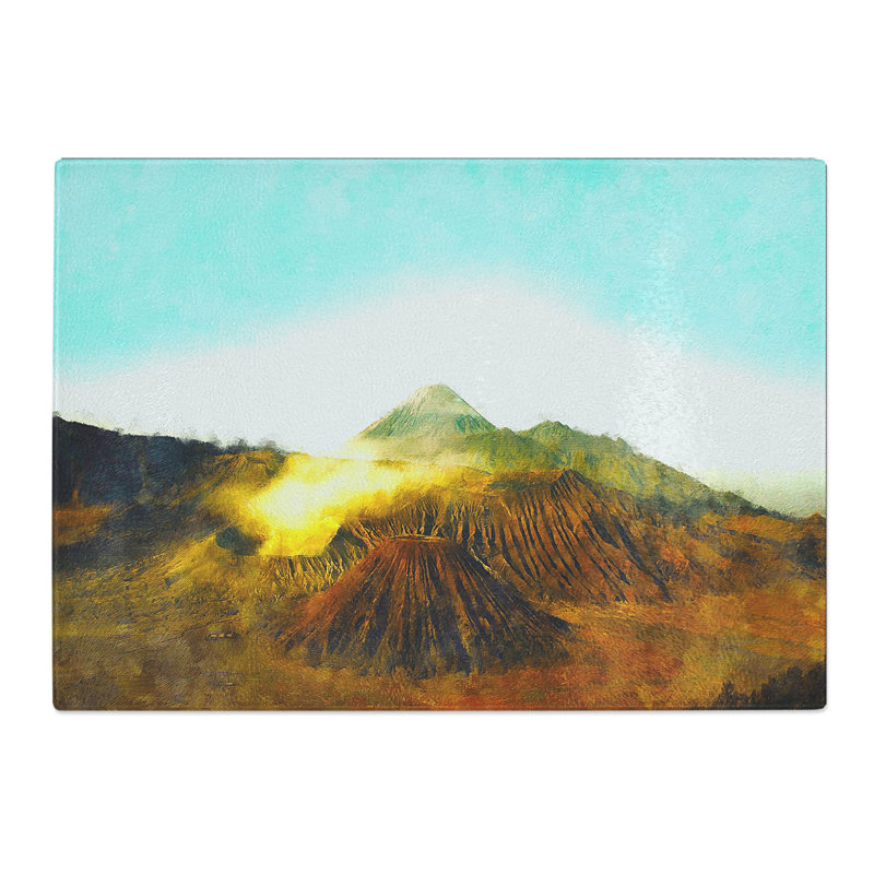 Tempered Glass Volcano in Iceland Painting Chopping Board, 20 cm x 28.5 cm