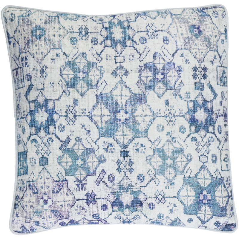 Roxana Geometric Cotton Pillow Cover, 20" x 20", Pale Blue/Teal/Sky Blue