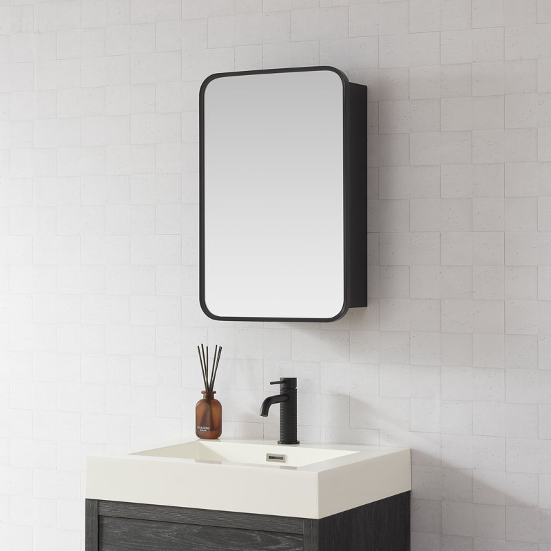 Armoire à pharmacie rectangulaire avec miroir Lagos, H 24 po x l 16 po x P 5,9 po, Noir brossé