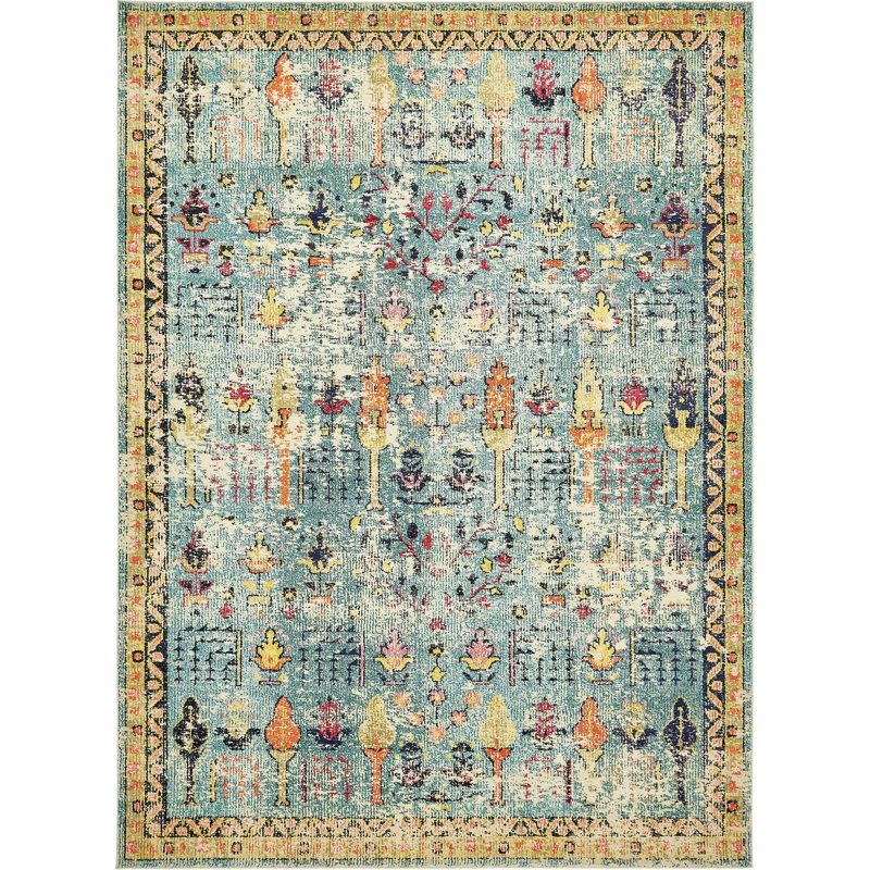 Tapis abstrait Ector, Rectangle 9 pi x 12 pi 2 po, Teal