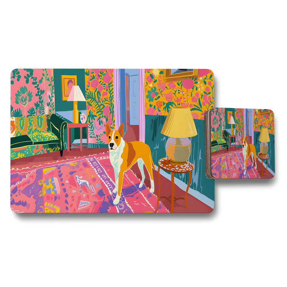 Colorful Dog Themed Placemats and Coasters Set for Table Decor