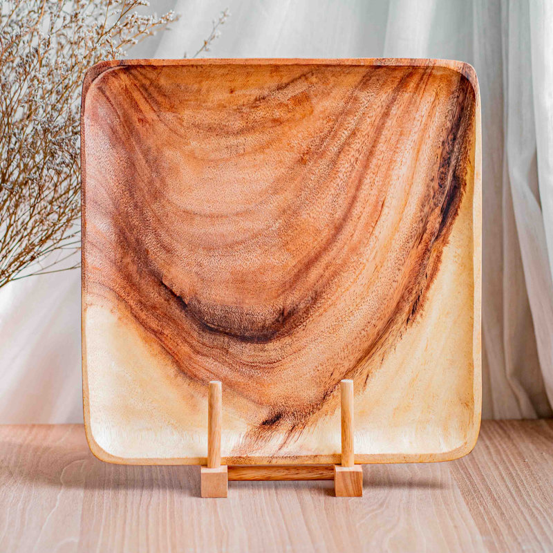 Ensemble d'assiettes carrées en bois d'acacia: 4