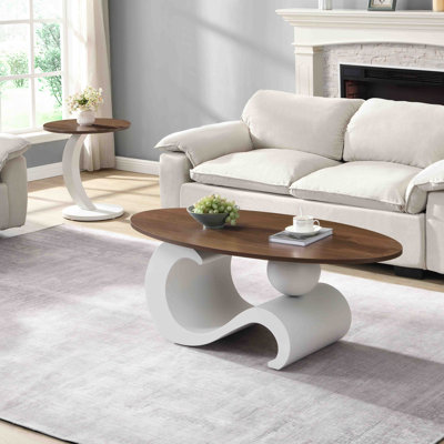 Ensemble de 2 tables basses gigognes, panneau de fibres à densité moyenne, brun et blanc