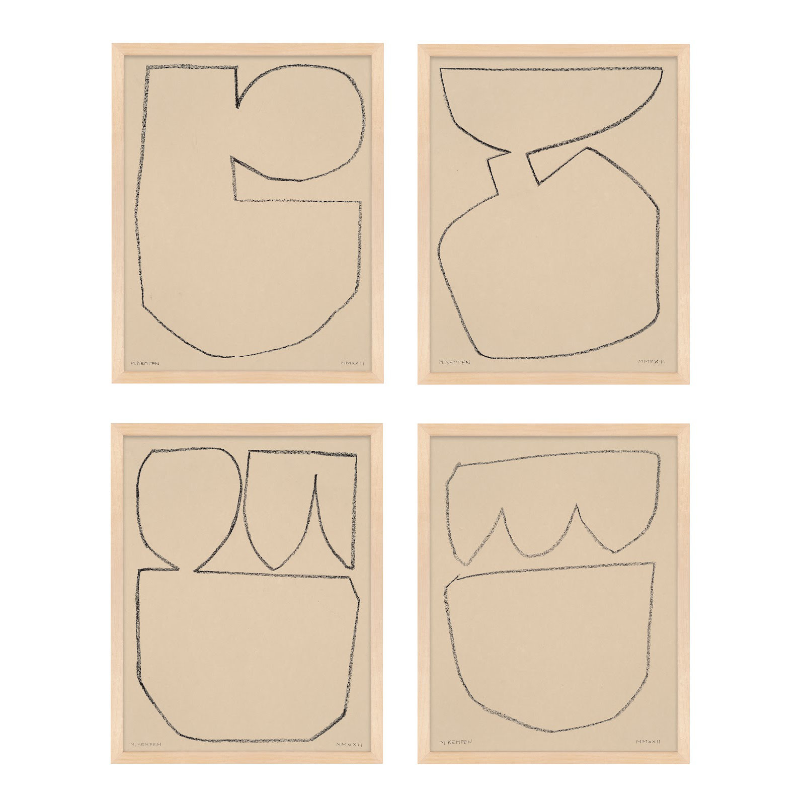 Outlines 5-8, Set Of 4 by Michael Kempen, Maple Framed, 20" W x 25" H