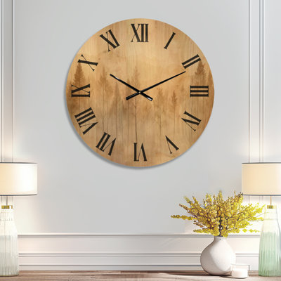  Wilderness Printed Wood Wall Clock – Latte Forest Glow
