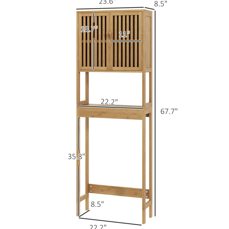 Tablette au-dessus de la toilette naturelle - Vaste espace de rangement avec armoire réglable et ouverte