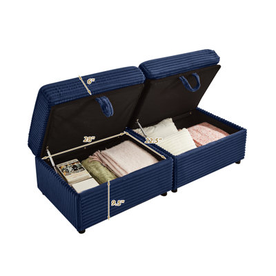 Multifonctionnel surdimensionné, style rembourré, repose-pieds souple et rangement dissimulé pour les petits articles, bleu, mousse et ressort, housse en chenille de 34,63 po de hauteur, assise, compartiment,