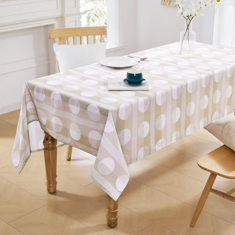 Round Patterned Tablecloth, 1 PCS, Khaki, 54" x 102"
