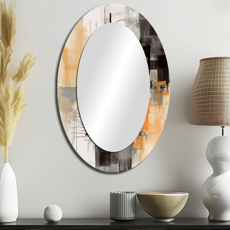 Abstract Design Shapes II - Orange Oval Wall Mirror Decor, 36" x 24"