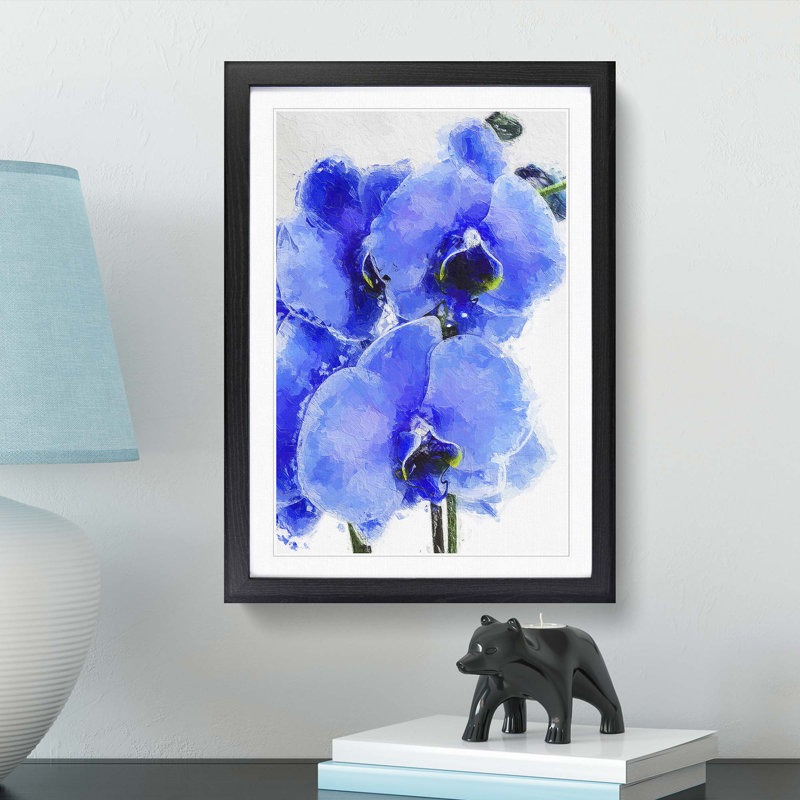 Orchid Flowers in Abstract - Picture Frame Painting Print, 65cm H x 48cm W x 2cm D, Black Framed
