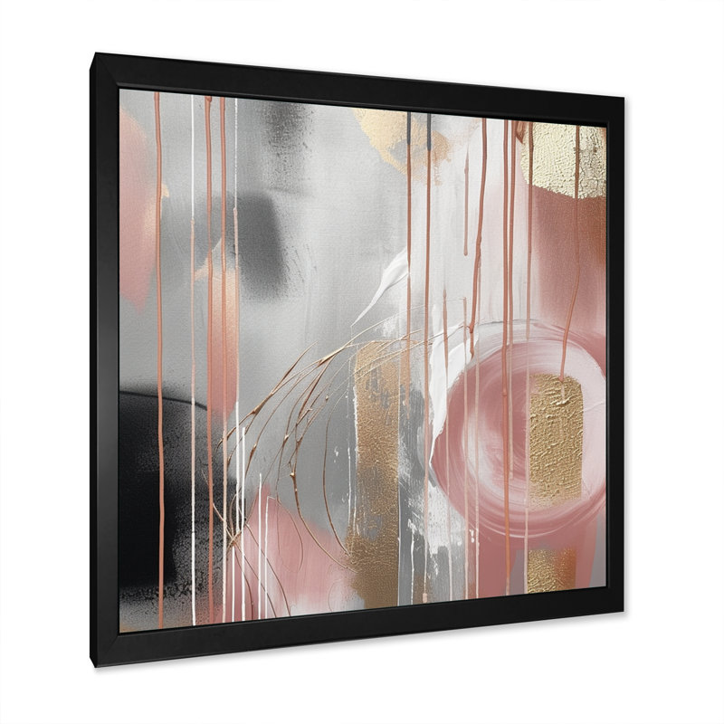 «Pink Gold Circle Complexity - Modern Shapes», art mural sur toile transitionnel, Cadre photo noir, L 16 po x H 16 po