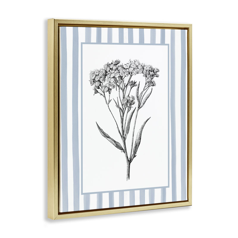 Cadre flottant rétro à rayures bleues Vintage Herbs, design par Lettré et doublé, H 31 po x l 25 po