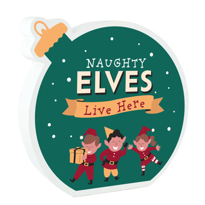 Triston Cheeky Elves Live Here Christmas Wooden Bauble Letter Block