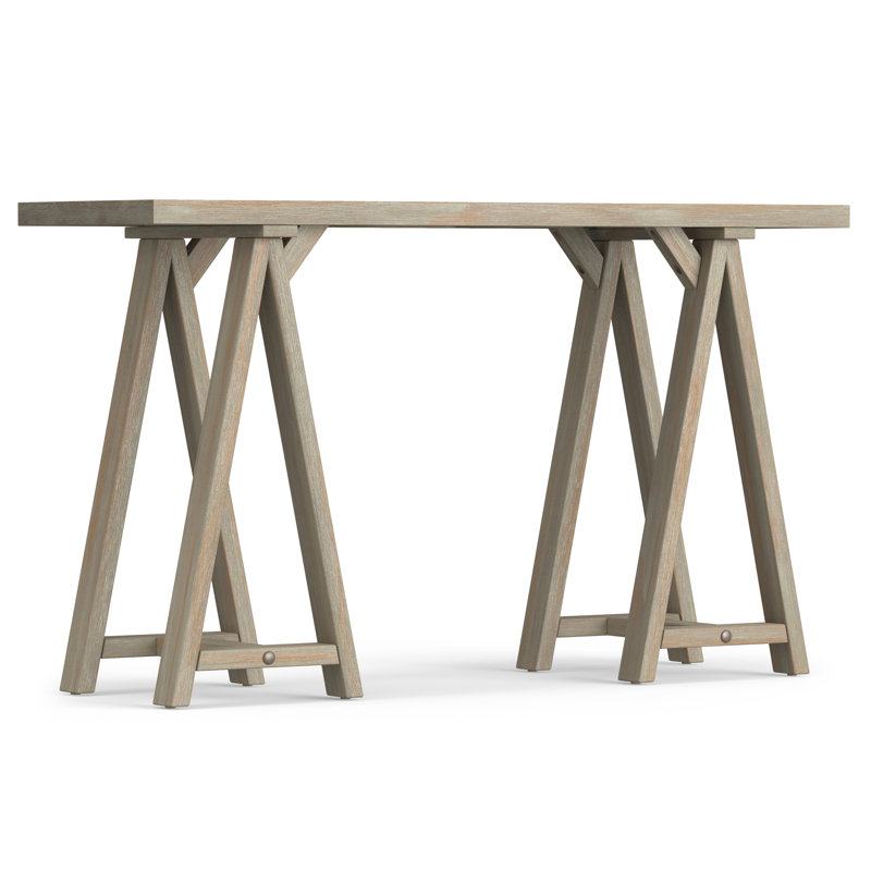 Console de rangement industrielle moderne en bois massif de 50 po avec chevalets Sawhorse, Châtaignier brun foncé