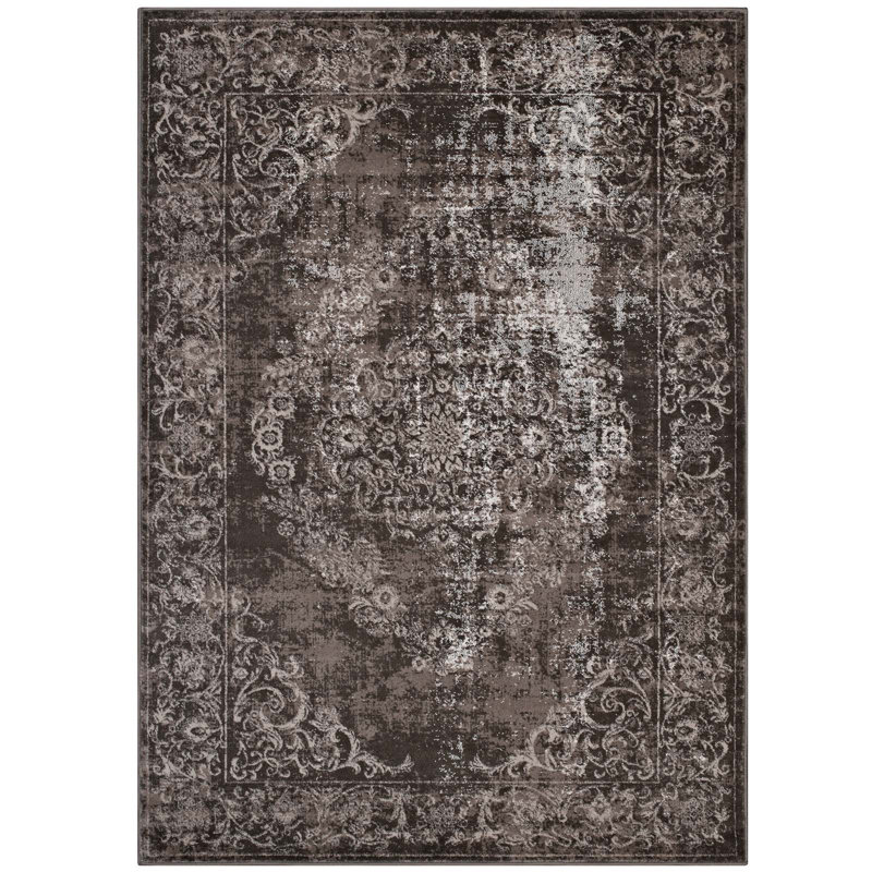 Modway Gamela Rustic Vintage Ornate Floral Medallion Area Rug - Antique Light and Dark Brown, Rectangle 8' x 10'