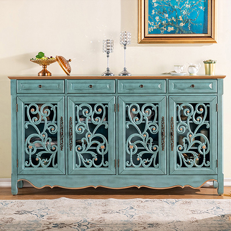 Banc de rangement bleu en bois manufacturé