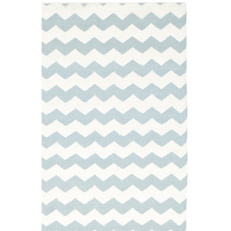 Tapis ivoire / bleu en laine tissé à la main Rodgers, Rectangle 3 pi x 5 pi