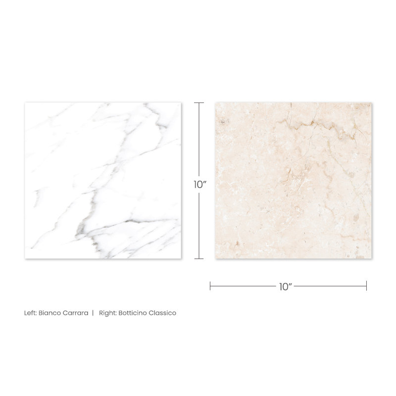 Tavari Checkerboard 10X10 Botticino And Carrara, White/Cream