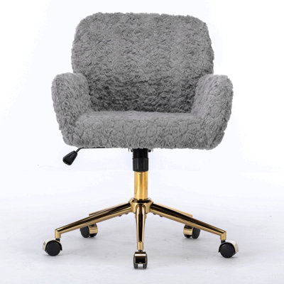 Office Chair,Artificial rabbit hair Home Office Chair with Metal Base,Adjustable Desk Chair Swivel Office Chair,Vanity Chair