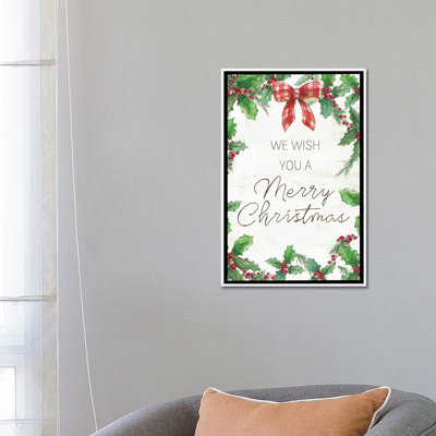 «Merry Christmas Bow» - reproduction d'art murale - toile encadrée