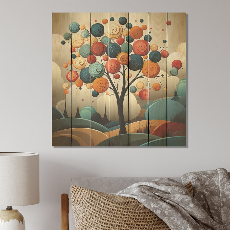 Arbre de harmonie coloré II - impression sur bois, H 15 po x l 15 po