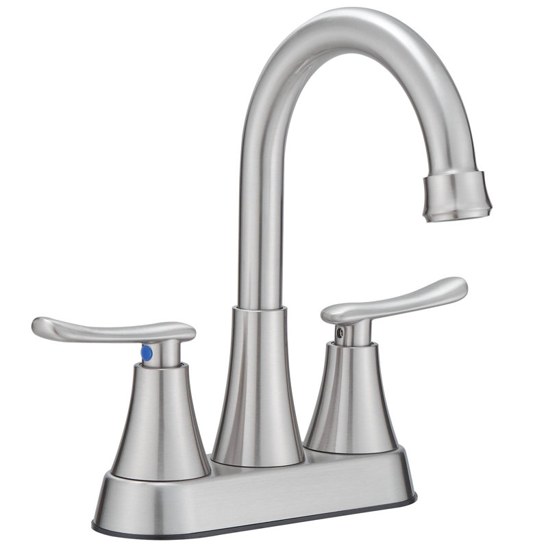 Robinet de lavabo de salle de bain central à 4 poignées avec ensemble de bonde Cascade, Nickel brossé