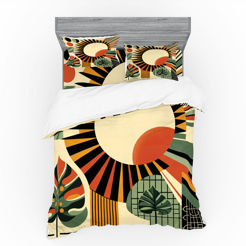 Ensemble de literie Ambesonne Monstera et beige, orange brûlé, noir, Housse de couette grand + 3 pièces supplémentair