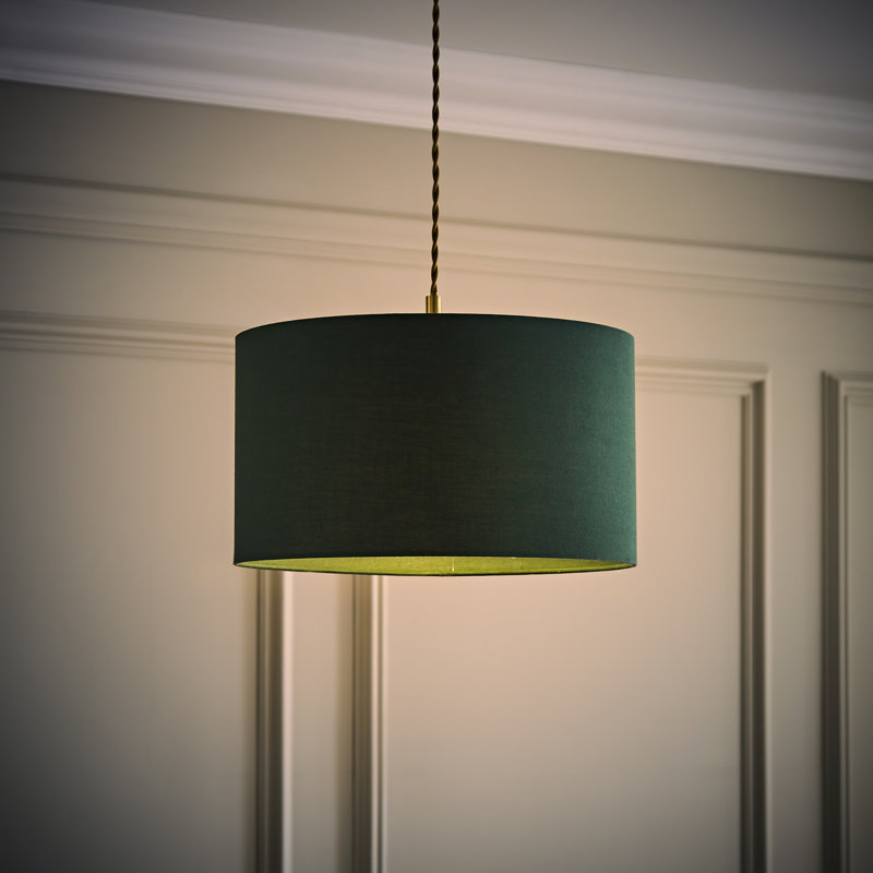27.5cm H Cotton Drum Pendant Shade ( Screw On ), 25cm H x 45cm W x 45cm D, Dark Green