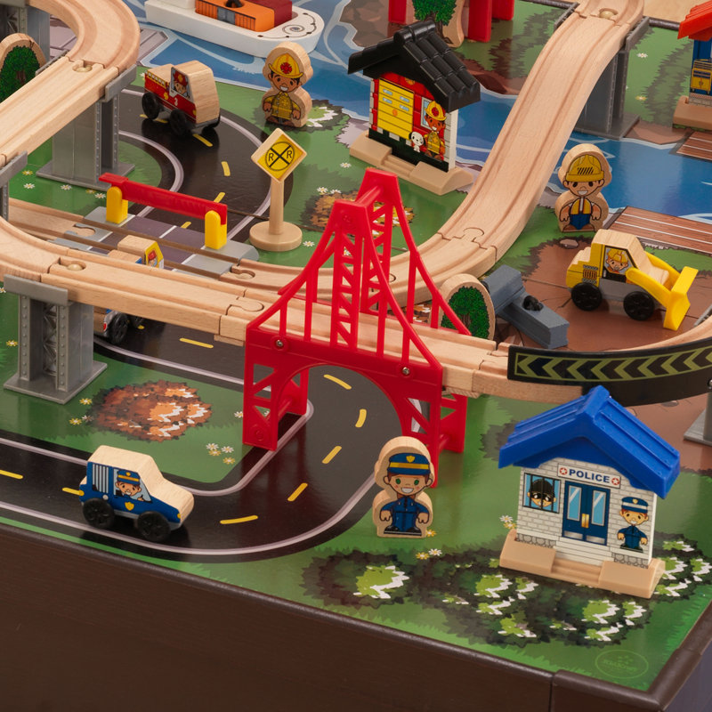  Metropolis Wooden Train Set & Table with 100 Pieces and Storage Drawer, Espresso