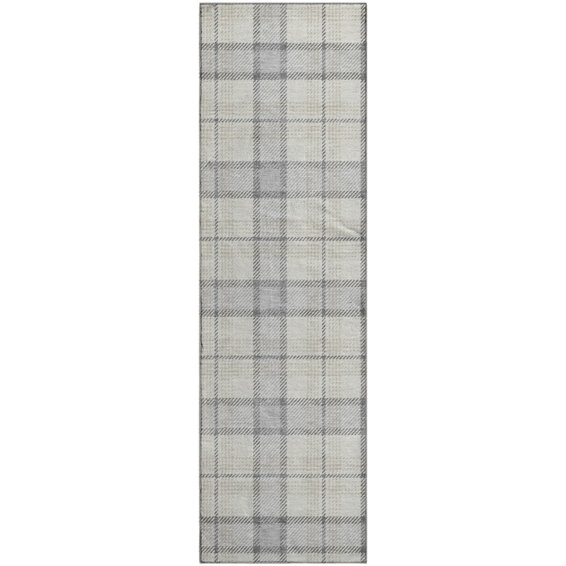 Premium Machine Washable Corum AMF1052 Plaid Rug, Runner 2'3" x 7'6"