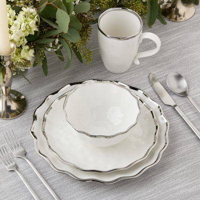 Service de table en porcelaine 16 pièces pour 4 personnes Regency Silver