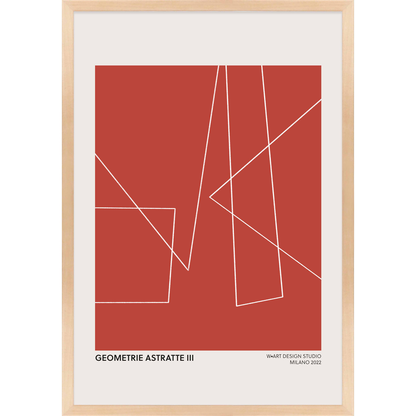 Geometric Abstraction In Red by Romina Gadler, Maple, 50" H x 35" W x 1.25" D