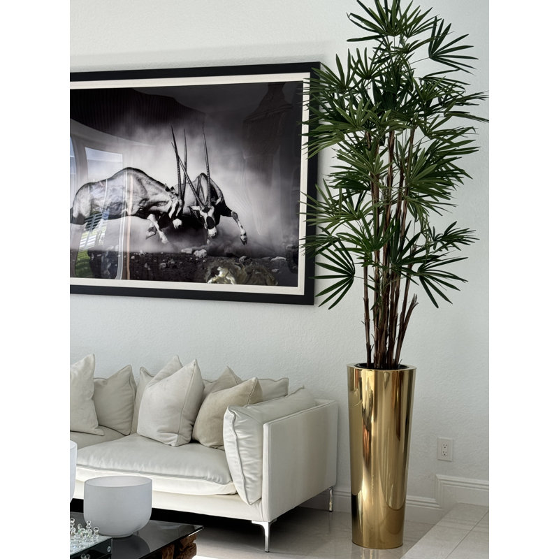 Lady Faux Palm Tree in Metal Planter, Gold, 96" H x 33" W x 33" D