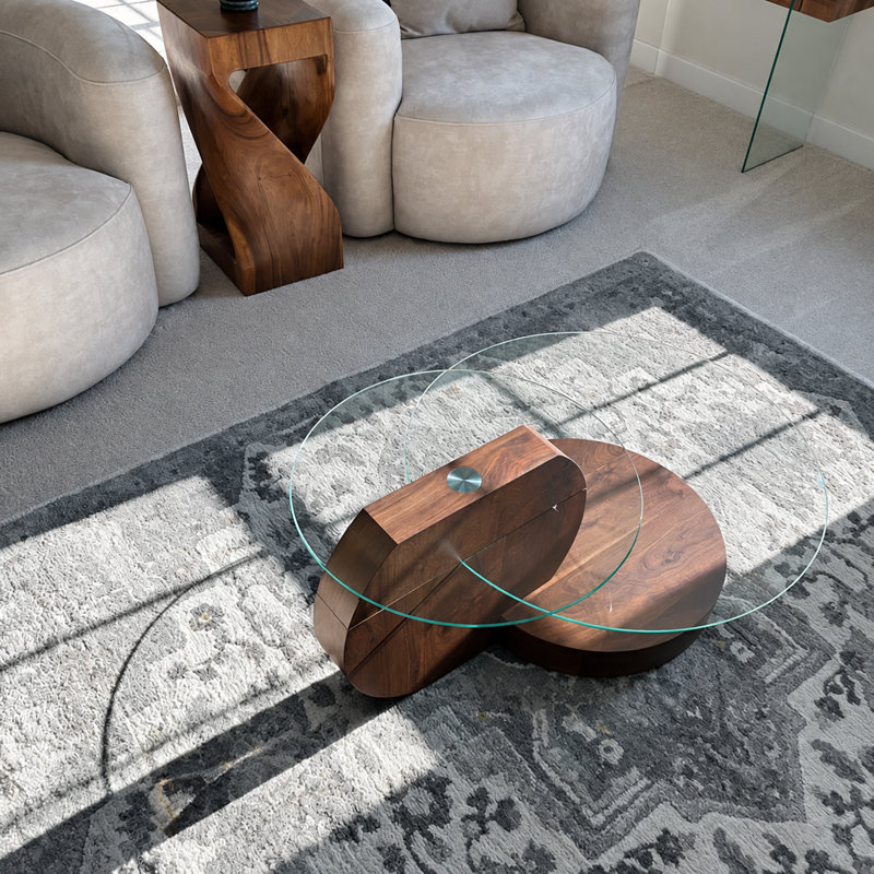 Table basse gigogne luxueuse 35,4 po avec 3 tablettes de rangement, Brun