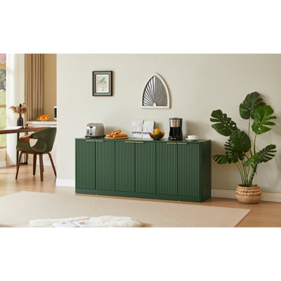 Buffet 67 pouces moderne ondulé, armoire de rangement à contour incurvé, armoire à 6 portes avec fonction de rangement, vert, L 67,0 po x l 15,7 po x H 27,7 po, convenant à la cuisine / chambre à coucher / salon
