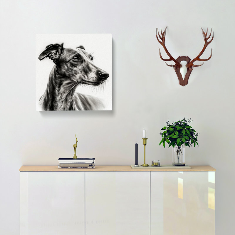 Greyhound Dog Drawing - Wrapped Canvas, 50cm H x 50cm W x 3cm D