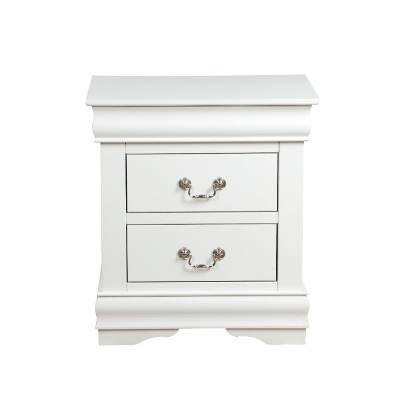 Table de chevet pour chambre à coucher blanche avec 2 tiroirs en pin massif - Pièce fonctionnelle et attrayante
