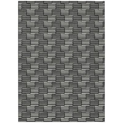 5' X 8' Black And Ivory Geometric Washable Indoor Outdoor Area Rug