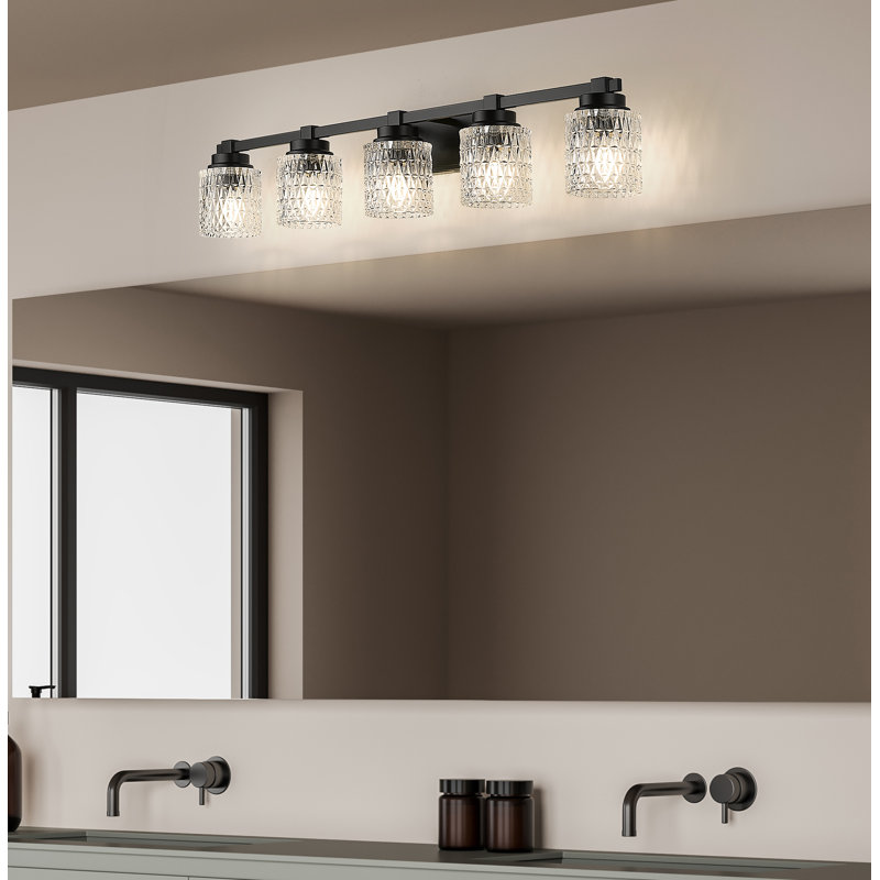 Meuble-lavabo noir mat 5 lumières Jacqueline, Noir mat