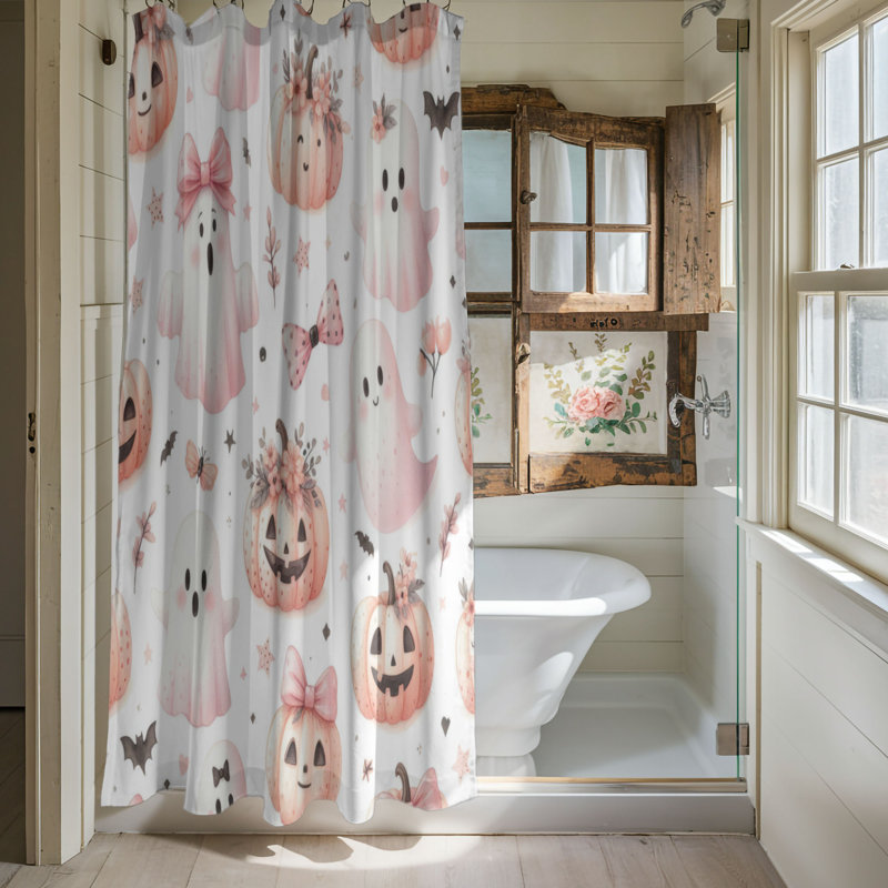 Ghostly Gourd Parade - 1 Piece Standard Shower Curtain, 74"H x 71"W
