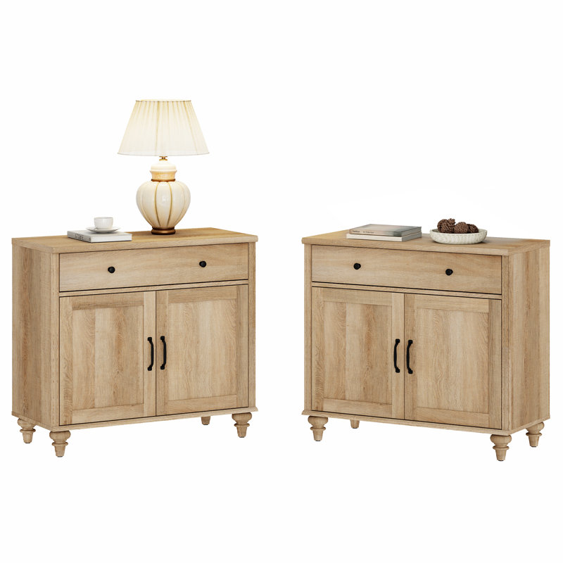 Farmhouse Nightstand With 4 Wood Doors, 2 Drawers Mid Century Modern Wooden Closet Storage Organizer, For Bedroom Or Living Room