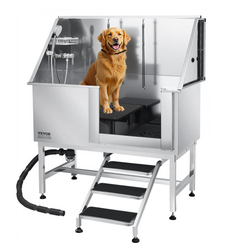 154.4cm H x 127cm W x 70cm D Stainless Steel Dog Grooming Tub
