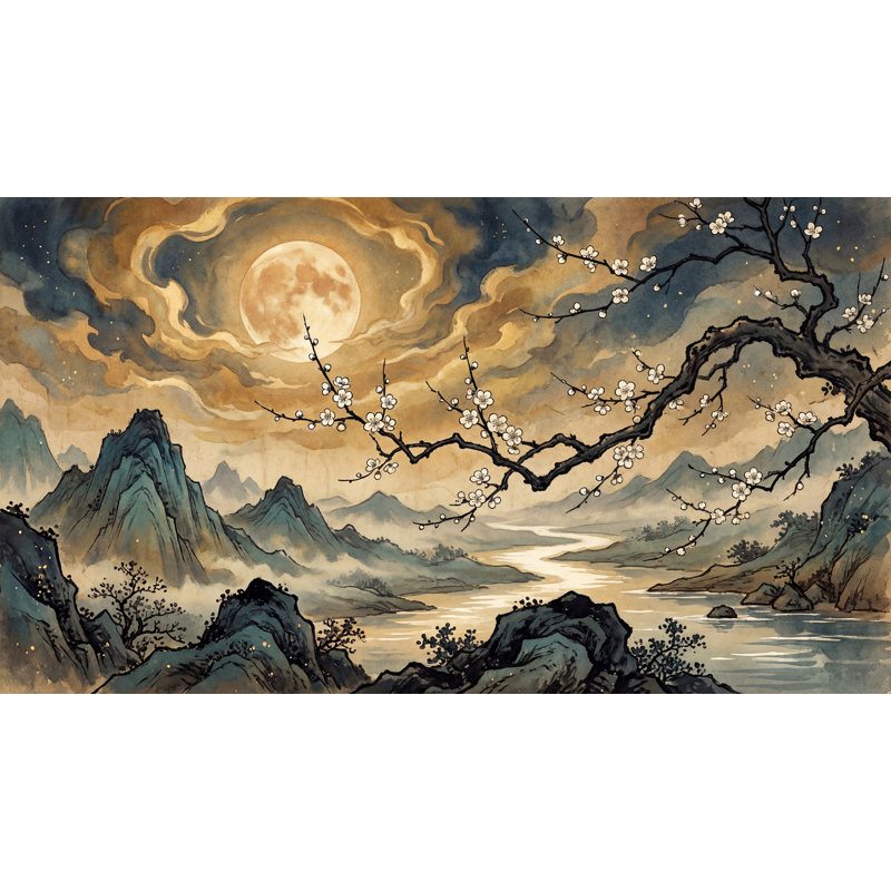 Papier peint lune asiatique, Texturé non collé, 160 po x 108 po