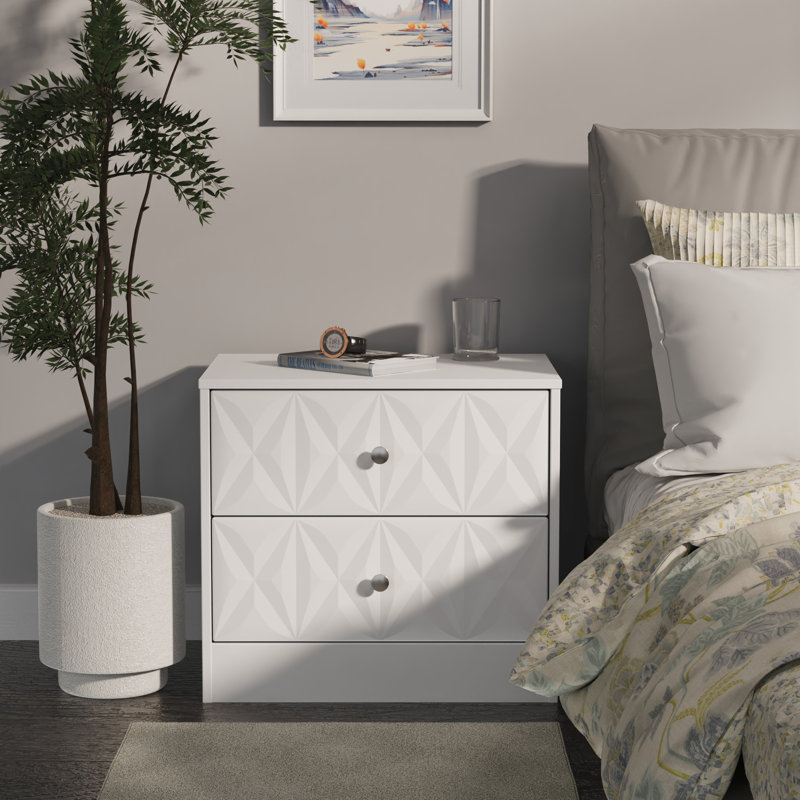 Ceinwen 58cm W Manufactured Wood Bedside Table, White Matt