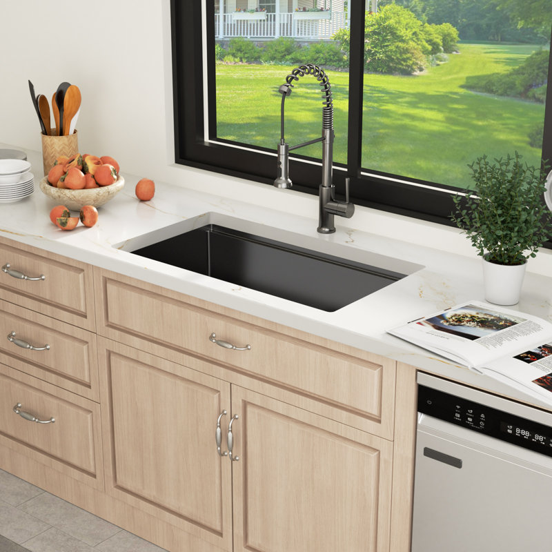Évier de cuisine encastré à simple cuve en acier inoxydable de calibre 16 L 30 po x l 19 po, Bronze industriel-noir