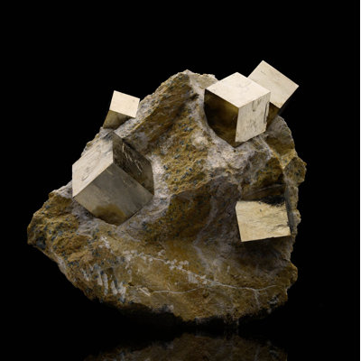 Natural Pyrite Cubes on Matrix From Spain