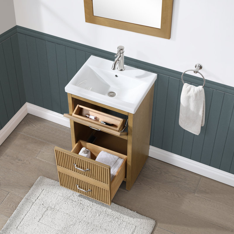 Bianca 20 In. W X 16 In. D X 35 In. H Single Sink Bath Vanity In Light Oak Finish With White Ceramic Top