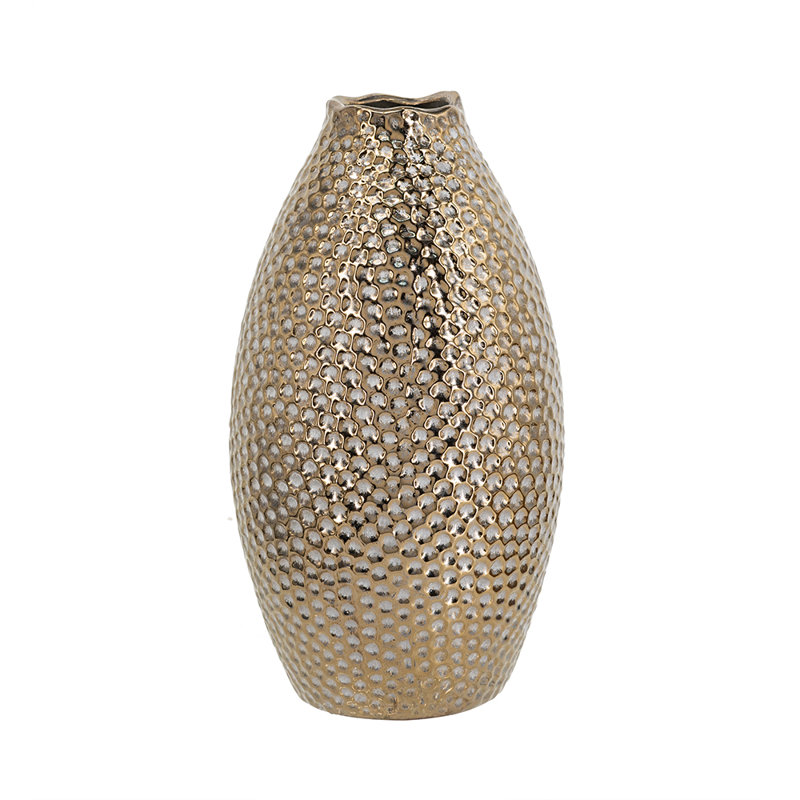 Vase en céramique texturée avec finition bronze, vase de table moderne de 11 pouces - décor de glacis métallique pour le salon, la tablette et le vestibule