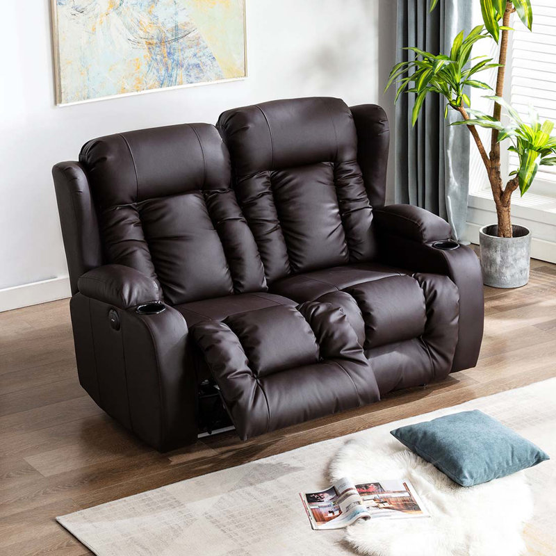 Deneishia 2 Seater Linen Reclining Sofa, Brown