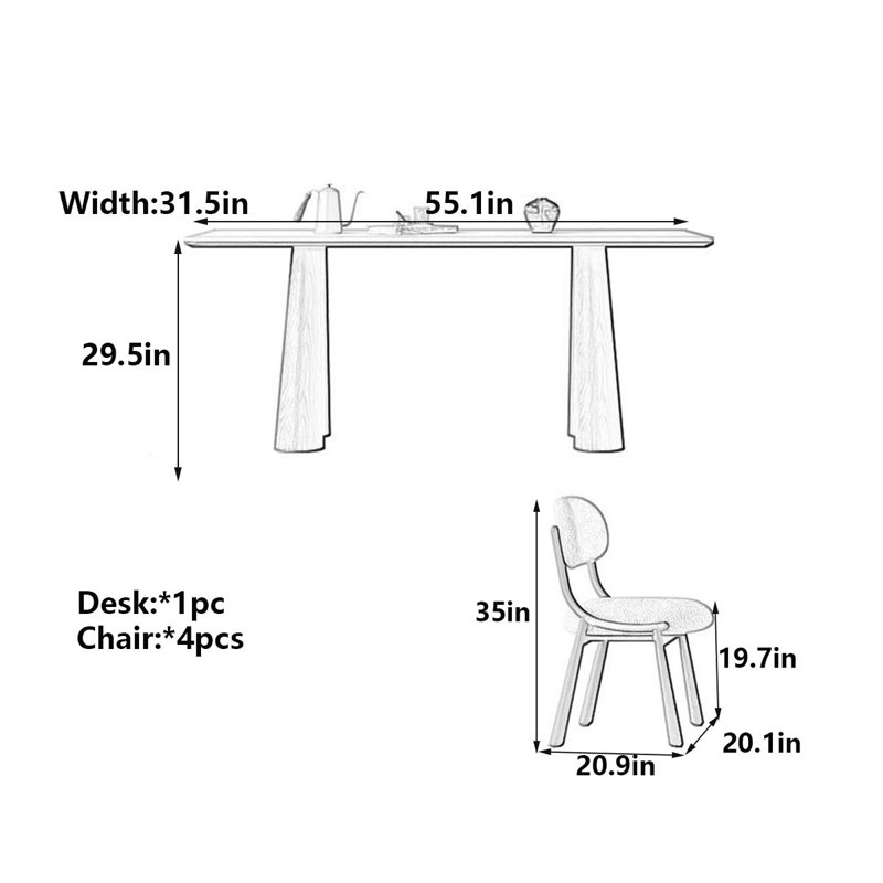 Table de salle à manger Mid-Century, 29.5" H x 55.1" W x 31.5" D, 5 Pieces: Table, 4 Chairs